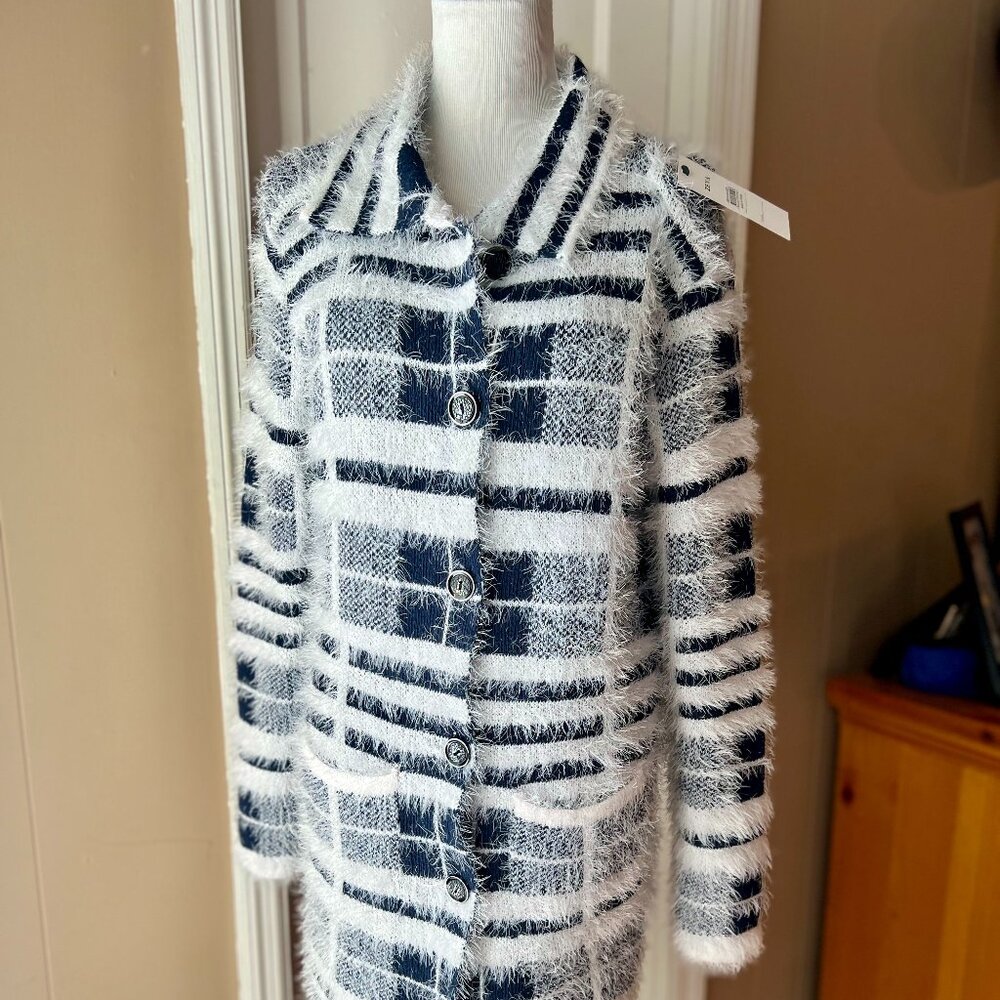Navy/White  Fuzzy Button-up Cardigan